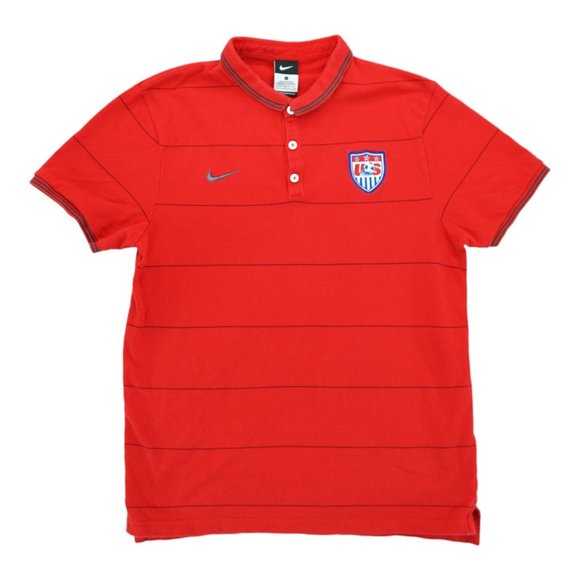 Nike USA Soccer Polo Shirt Womens L Red Striped Soccer US National Team Stretch - Picture 1 of 4